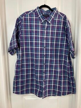 Synagy Men's Short-Sleeve Plaid Button-Down Shirt - Blue/Purple